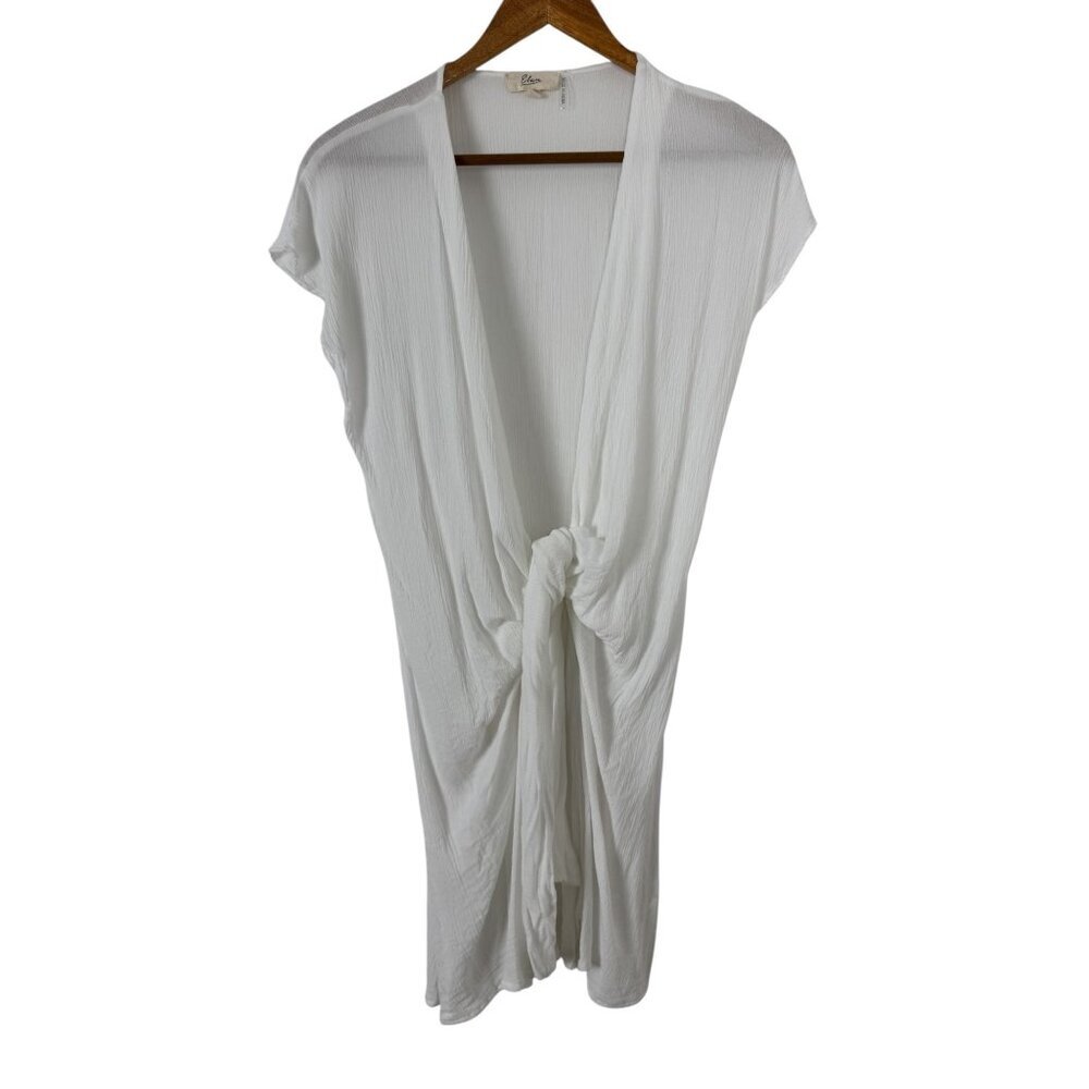 Elan White Gauzy Tie Front Sleeveless Blouse Top SM Cover Up Lagenlook Coastal